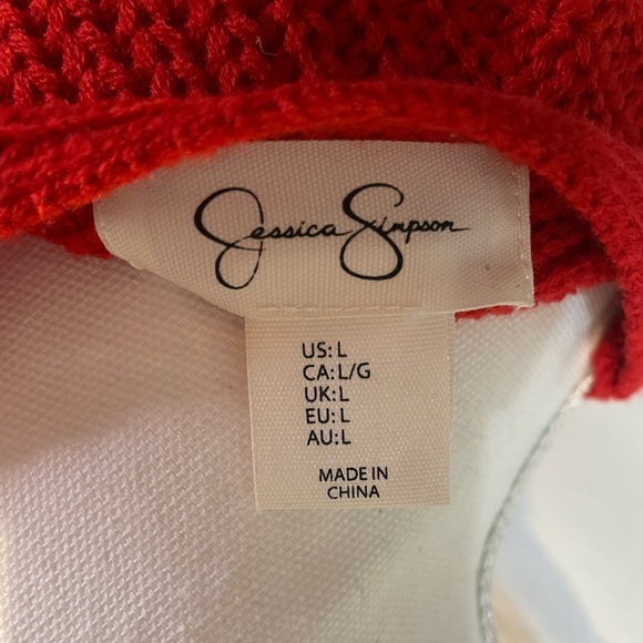 Jessica Simpson Red Sweater L Button Up V neck crop style - Picture 5 of 6